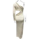 Single Shoulder Long Sleeve Hollow Out Knits Maxi Dress GQNF-Y00228DM