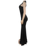 Fitted Sequin Velour Slit Maxi Dress BY-7602