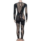 Long Sleeve Lace Hollow Out Jumpsuit GQNF-F00220QL