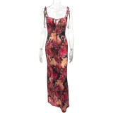 Floral Print Spaghetti Strap Maxi Dress GQNF-Y00203DC