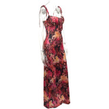 Floral Print Spaghetti Strap Maxi Dress GQNF-Y00203DC