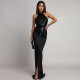 Fitted Sequin Velour Slit Maxi Dress BY-7602
