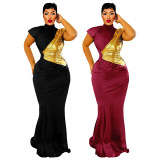 Contrast Color Short Sleeve Maxi Dress YF-10958