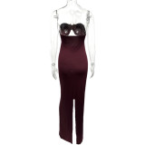 Tube Top Backless Solid Color Maxi Dress GQNF-Y00205DC