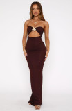 Tube Top Backless Solid Color Maxi Dress GQNF-Y00205DC