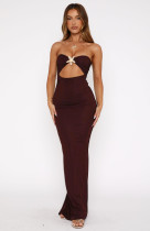 Tube Top Backless Solid Color Maxi Dress GQNF-Y00205DC