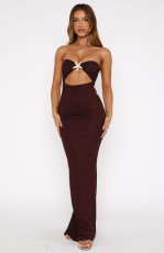 Tube Top Backless Solid Color Maxi Dress GQNF-Y00205DC