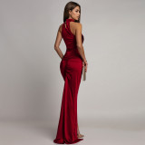 Fitted Sequin Velour Slit Maxi Dress BY-7602