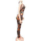 Backless Halterneck Print Jumpsuit GQNF-Y00219QC