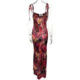 Floral Print Spaghetti Strap Maxi Dress GQNF-Y00203DC
