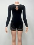 Lace Hollow Out Diamond Long Sleeve Romper GQNF-F00175QD