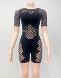 Lace Hollow Out Short Sleeve Romper GQNF-F00174QD