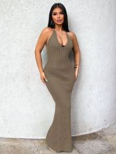 Halterneck Knits Backless Maxi Dress GQNF-Y00048DM