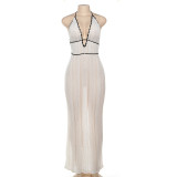 V Neck Halterneck Backless Knits Maxi Dress GQNF-F00043D