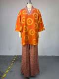 Print V Neck Bat Sleeve Print Two Piece Pants Set GCNE-73351