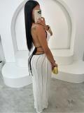 V Neck Halterneck Backless Knits Maxi Dress GQNF-F00043D
