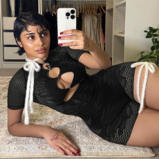 Hollow Out Short Sleeve Knits Romper GQNF-F00014Q