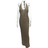 Halterneck Knits Backless Maxi Dress GQNF-Y00048DM