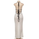 V Neck Halterneck Backless Knits Maxi Dress GQNF-F00043D