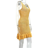 Solid Color Knits Ruffles Sling Mini Dress GQNF-F00041D
