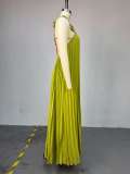 Sling Backless Press Pleated Maxi Dress GMSF-SU9439