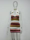 Stripe Color Block V Neck Knits Mini Dress GQNF-Y00036D