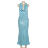 Sexy Tie Up Sequin Backless Maxi Dress XEF-K25D87175