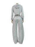 Casual Solid Color Hooded Wide Leg Pants 2 Piece Set CH-25072