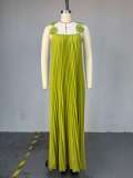 Sling Backless Press Pleated Maxi Dress GMSF-SU9439