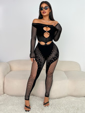 Long Sleeve Hollow Out Knits Jumpsuit GQNF-F00172QD