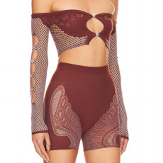 One Shoulder Long Sleeve Top Two Piece Shorts Set GQNF-F00015S