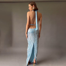 Sexy Tie Up Sequin Backless Maxi Dress XEF-K25D87175