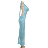 Sexy Tie Up Sequin Backless Maxi Dress XEF-K25D87175
