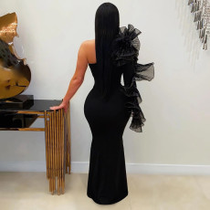 Slash Shoulder Ruffles Maxi Dress CYA-902050