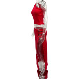 Solid Color Slash Shoulder Tops Long Skirt Suit GQNF-Y00022S