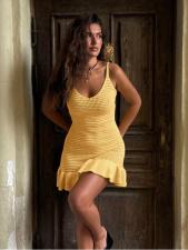 Solid Color Knits Ruffles Sling Mini Dress GQNF-F00041D