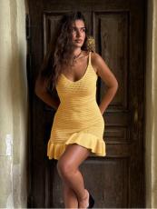 Solid Color Knits Ruffles Sling Mini Dress GQNF-F00041D