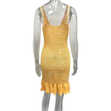 Solid Color Knits Ruffles Sling Mini Dress GQNF-F00041D