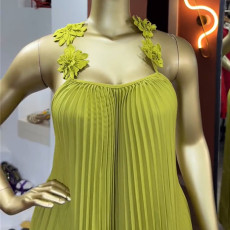 Sling Backless Press Pleated Maxi Dress GMSF-SU9439