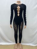 Lace Hollow Out Long Sleeve Knits Jumpsuit GQNF-F00005Q