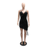 V Neck Backless Sequin Sling Mini Dress CYA-902122
