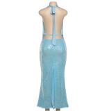 Sexy Tie Up Sequin Backless Maxi Dress XEF-K25D87175