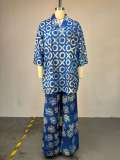 Print V Neck Bat Sleeve Print Two Piece Pants Set GCNE-73351