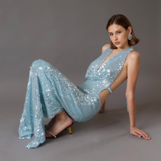 Sexy Tie Up Sequin Backless Maxi Dress XEF-K25D87175