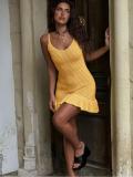 Solid Color Knits Ruffles Sling Mini Dress GQNF-F00041D