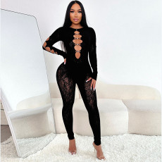 Lace Hollow Out Long Sleeve Knits Jumpsuit GQNF-F00005Q