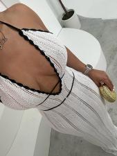 V Neck Halterneck Backless Knits Maxi Dress GQNF-F00043D