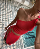 Solid Color Slash Shoulder Tops Long Skirt Suit GQNF-Y00022S