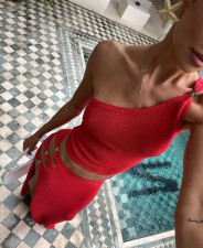 Solid Color Slash Shoulder Tops Long Skirt Suit GQNF-Y00022S