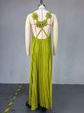 Sling Backless Press Pleated Maxi Dress GMSF-SU9439